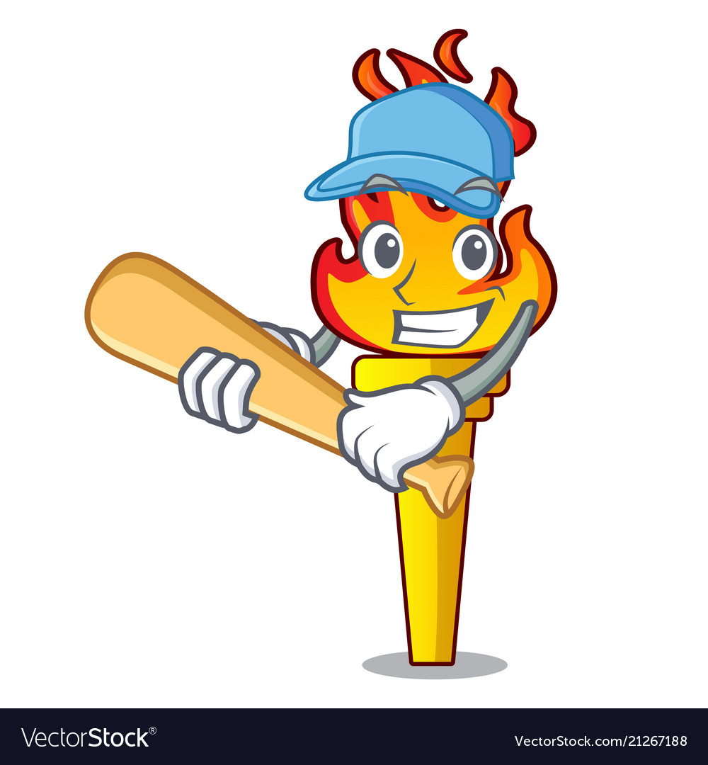 Playing baseball torch character cartoon style