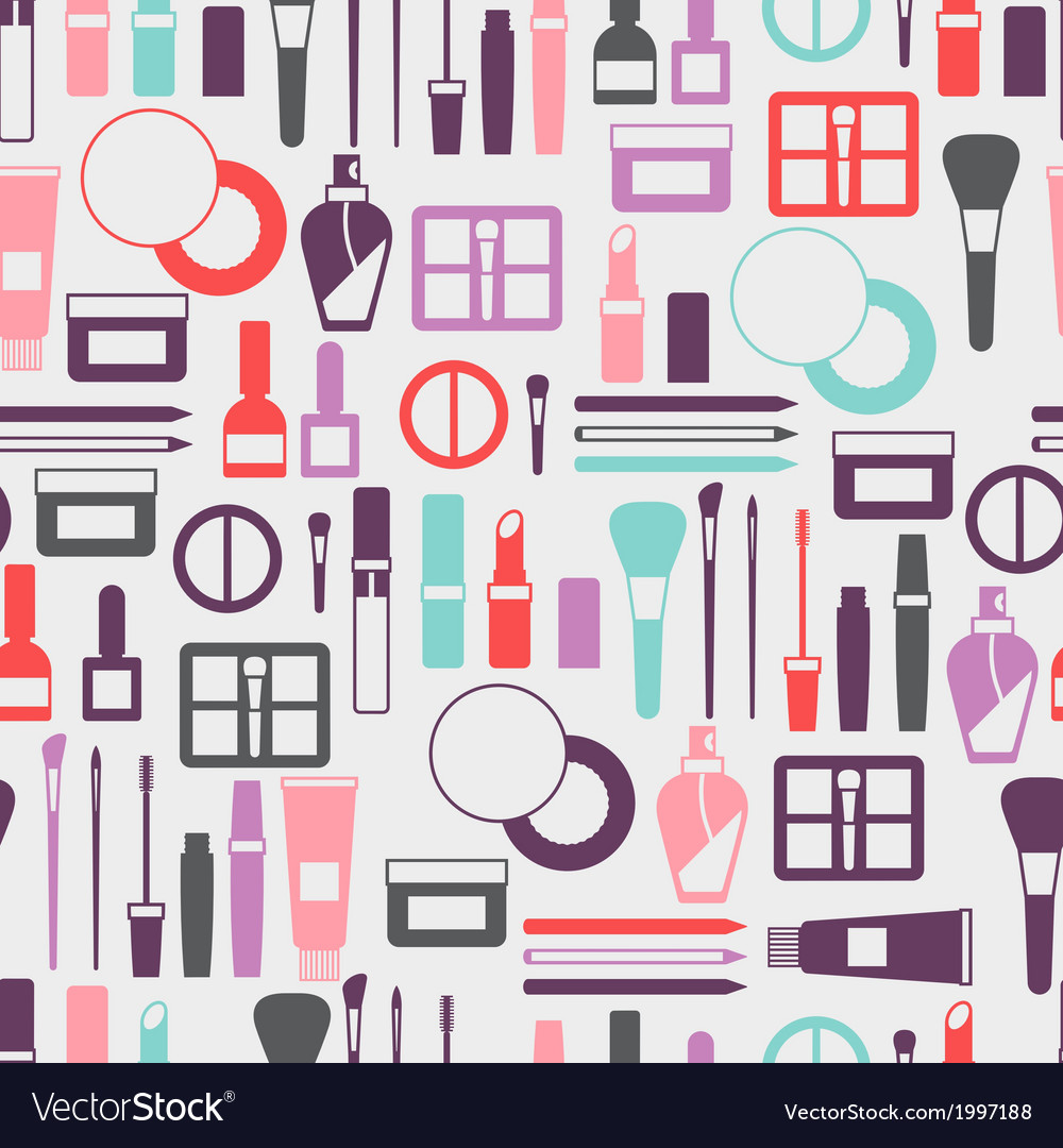 Seamless background with cosmetics icons