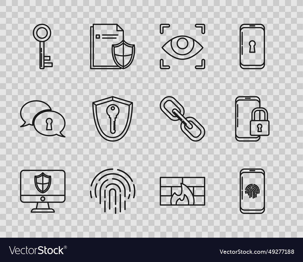 Set line computer monitor and shield smartphone vector image Set line computer monitor and shield smartphone