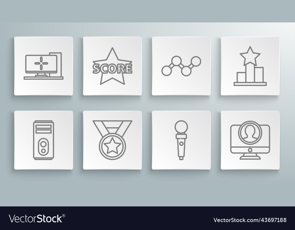 Set line computer star medal joystick vector image Set line computer star medal joystick