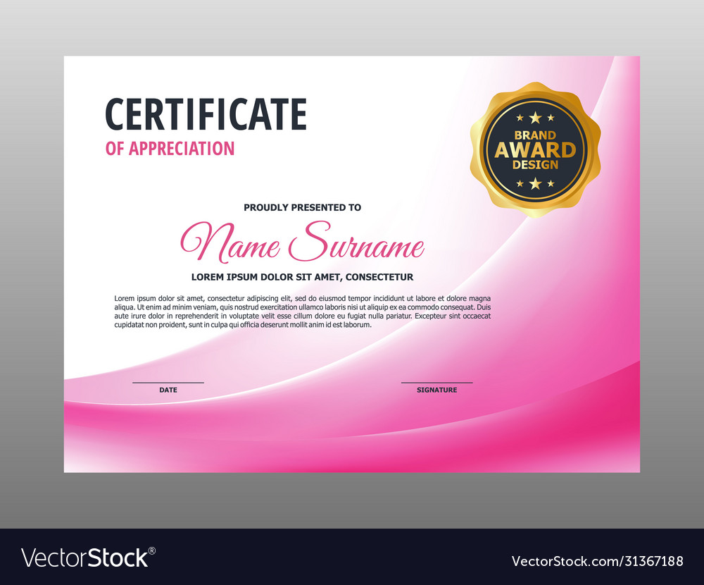 Simple soft pink curve certificate design