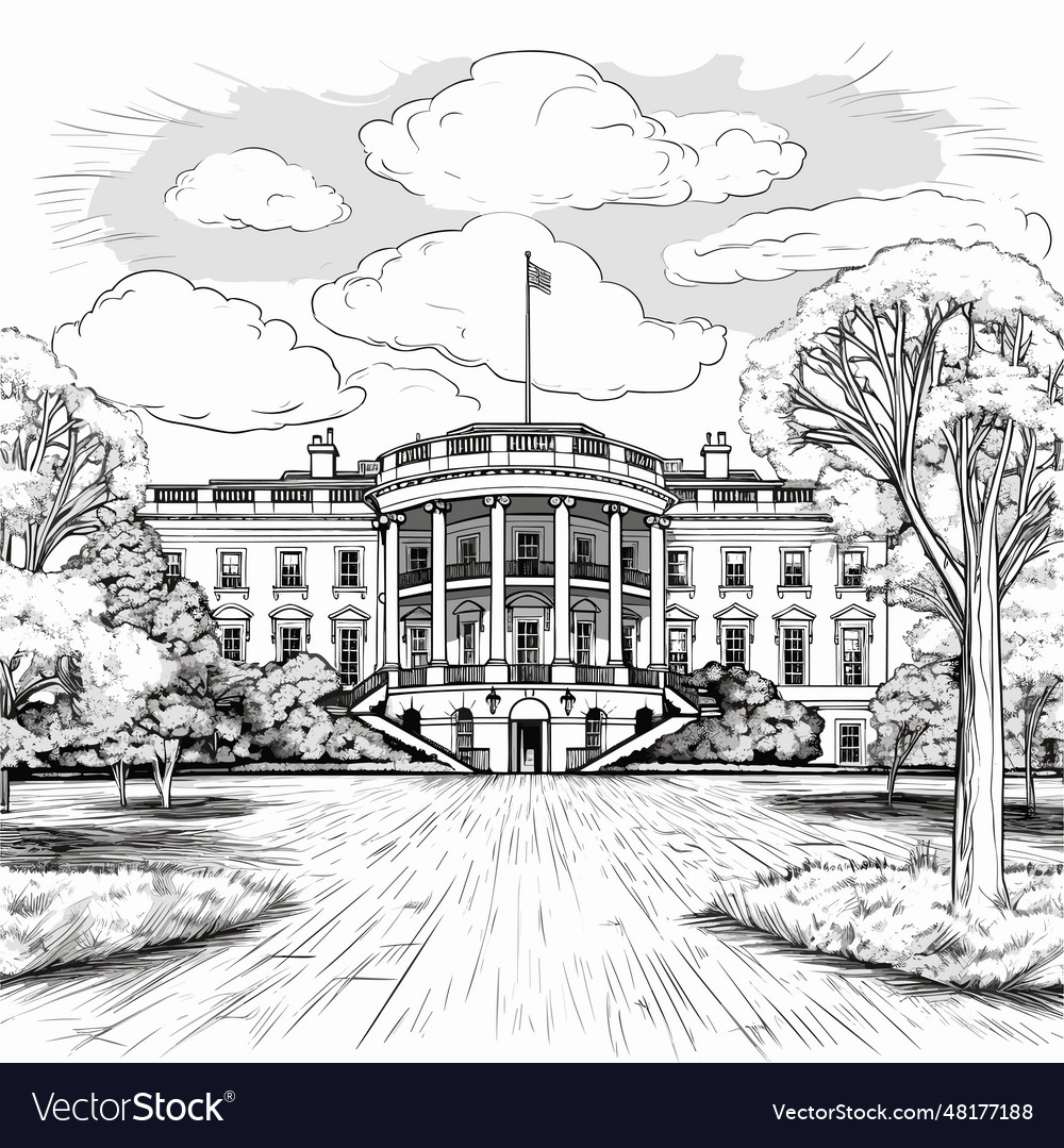 White house hand-drawn comic doodle