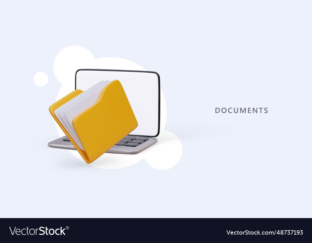 3d realistic laptop and yellow folder