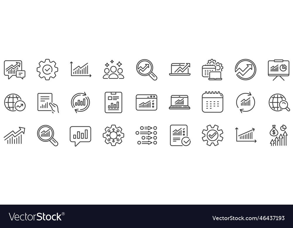 Analysis line icons charts reports and graphs vector image Analysis line icons charts reports and graphs