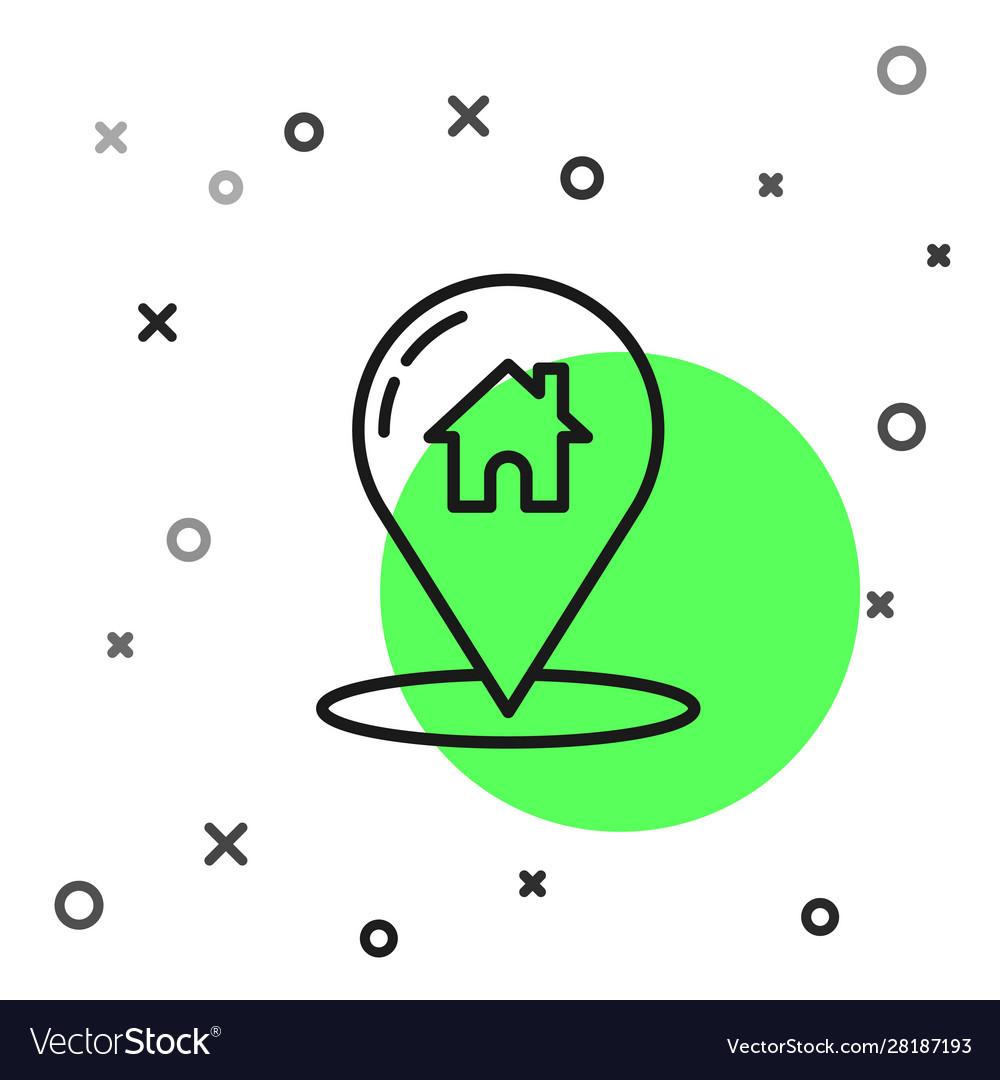 Black line map pointer with house icon isolated vector image Black line map pointer with house icon isolated