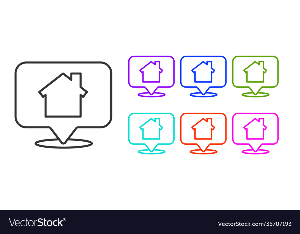 Black line map pointer with house icon isolated vector image Black line map pointer with house icon isolated