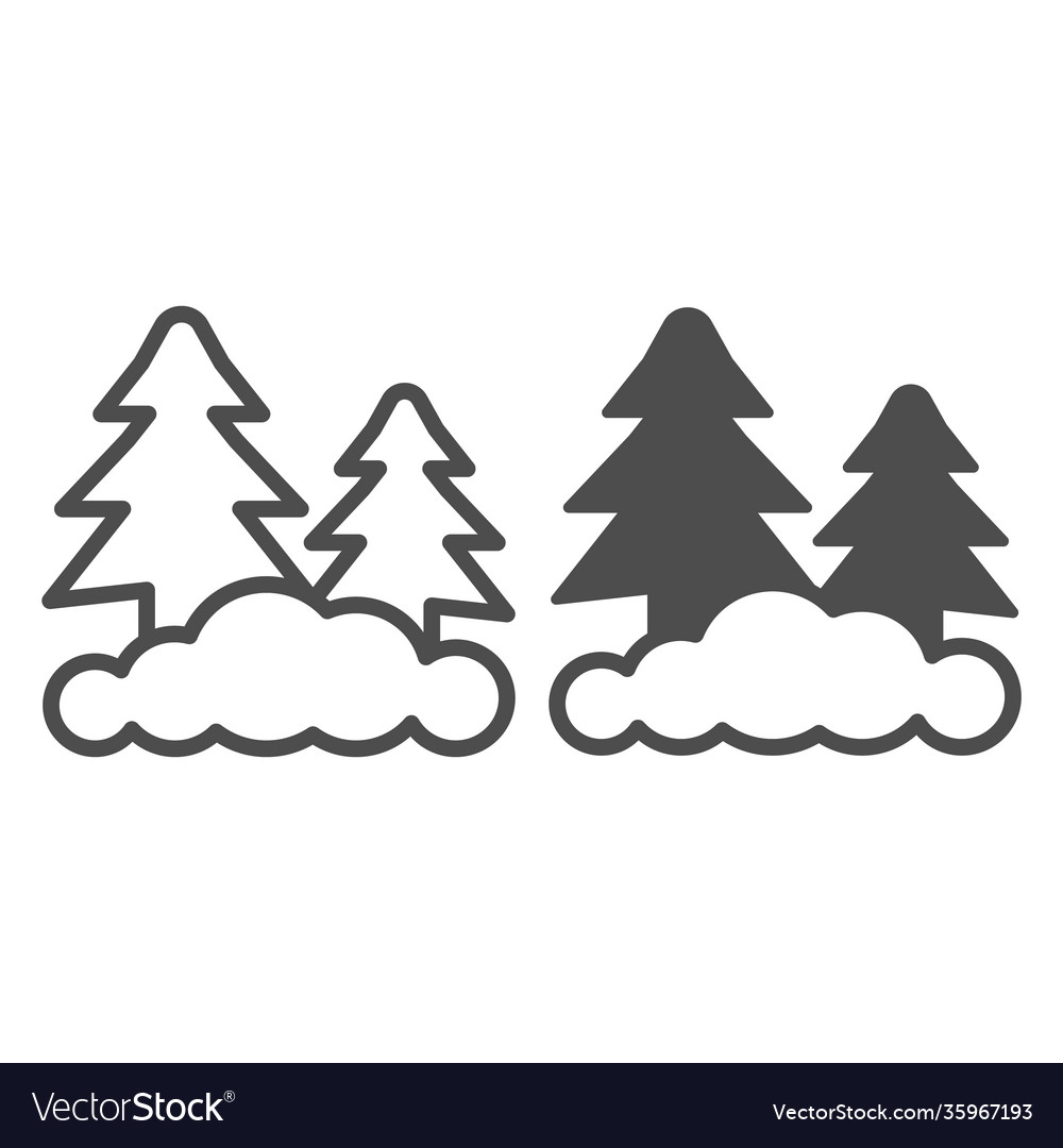 Christmas trees and snowdrift line solid icon