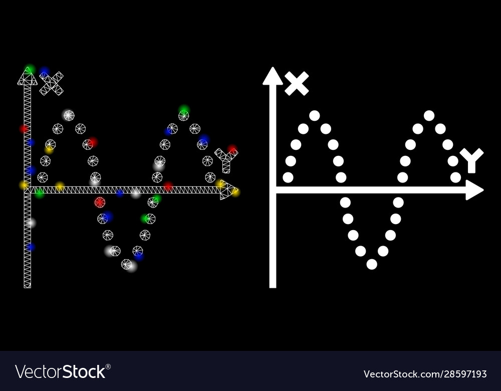 Flare mesh 2d sinusoid plot icon with spots vector image Flare mesh 2d sinusoid plot icon with spots