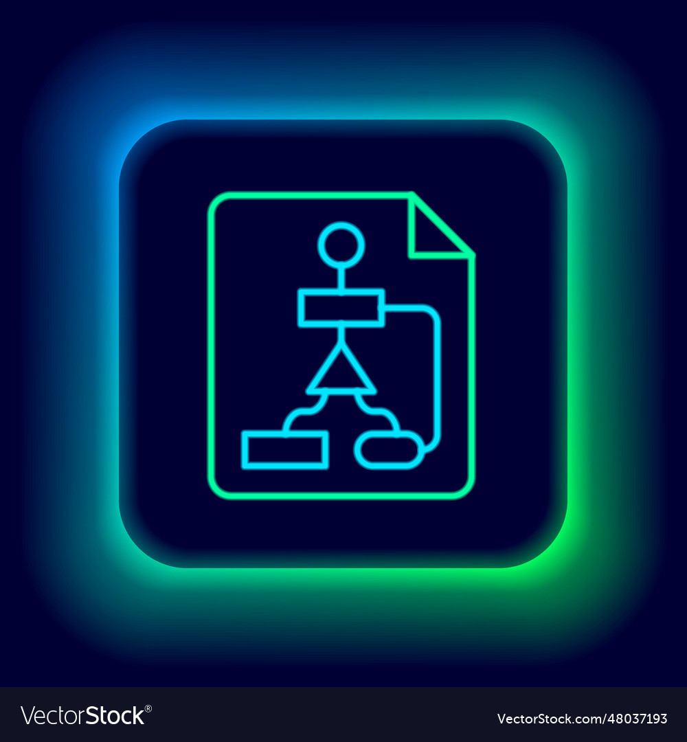 Glowing neon line tile flowchart for program vector image Glowing neon line tile flowchart for program