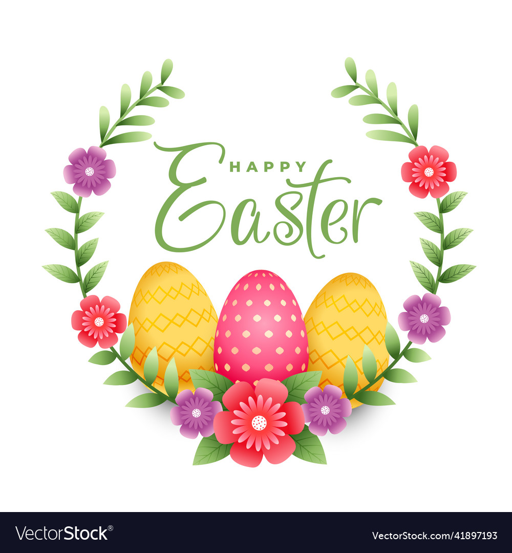 Happy easter glower garland wreath with colorful Vector Image