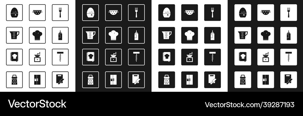 Set fork chef hat measuring cup kitchen timer Vector Image