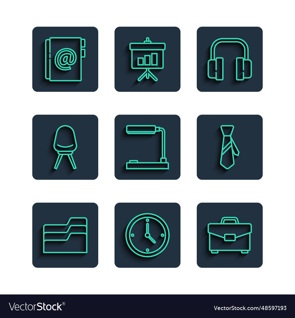 Set line document folder clock briefcase