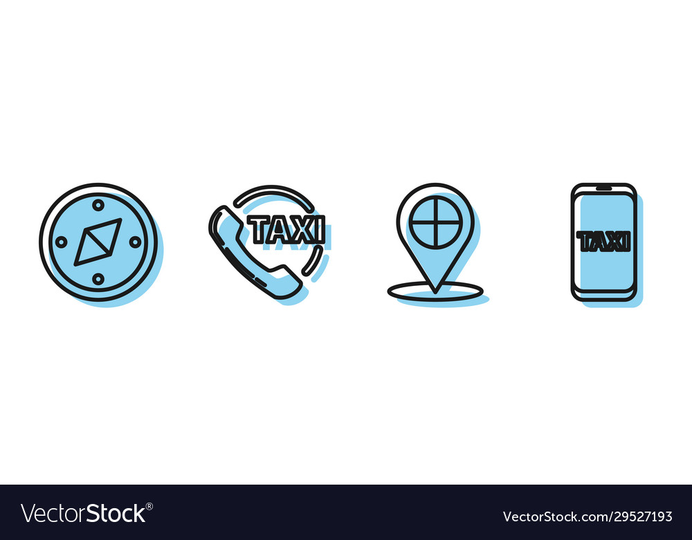 Set line map pointer with taxi compass call vector image Set line map pointer with taxi compass call