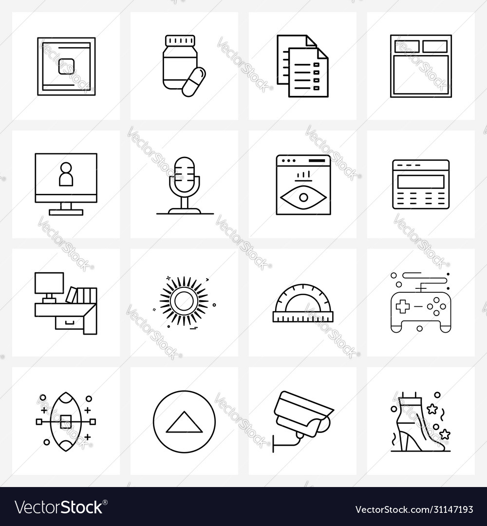 Simple set 16 line icons such as monitor