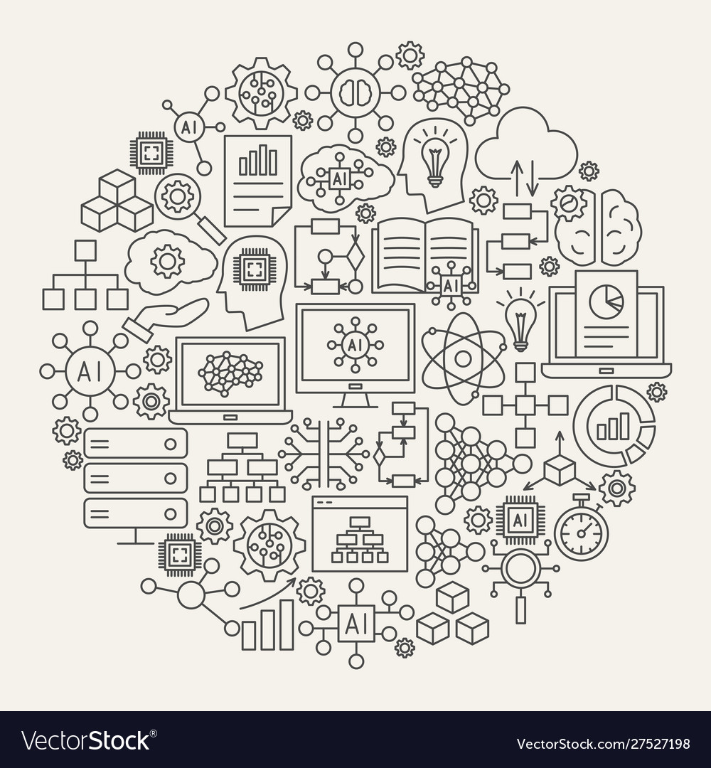 Artificial intelligence line icons circle