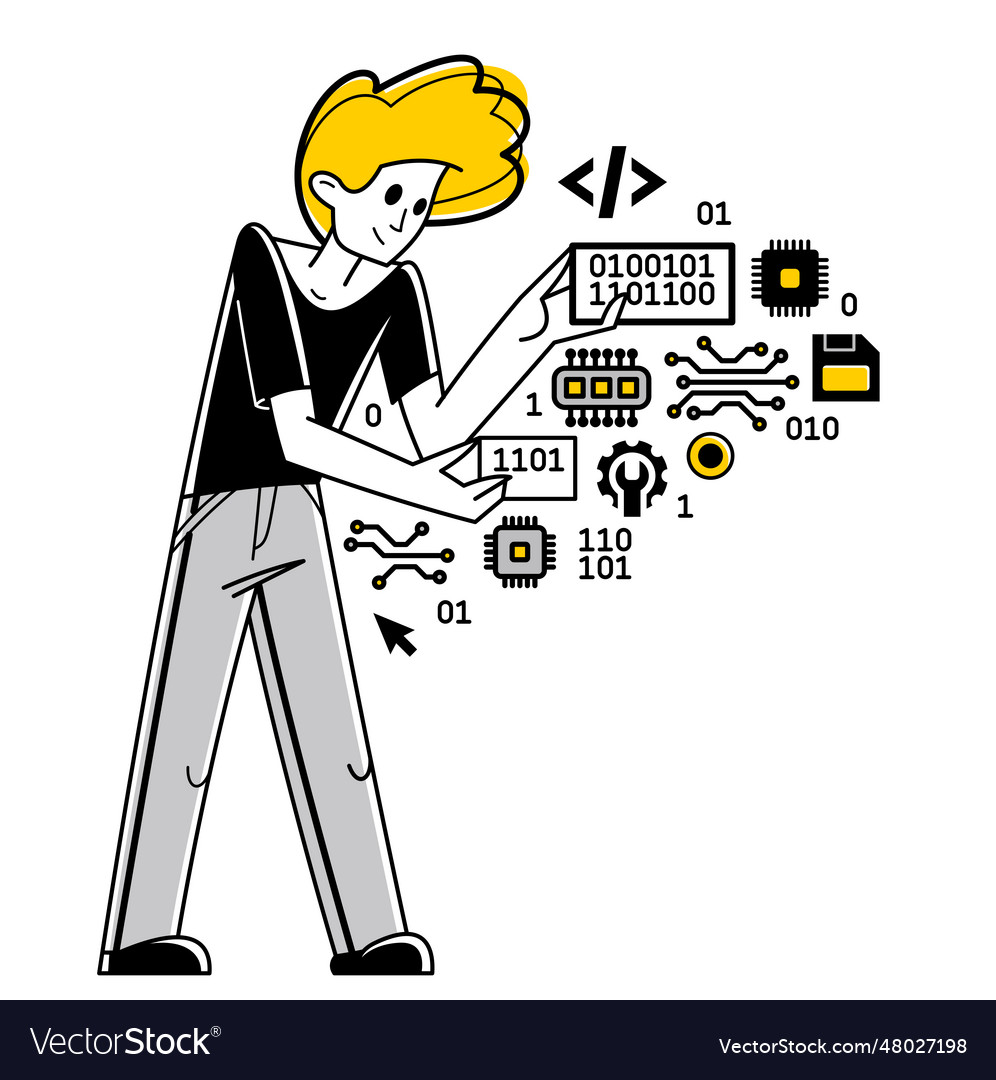 Computer-Ingenieur im Arbeitsumriss Programmierer vector image Computer-Ingenieur im Arbeitsumriss Programmierer