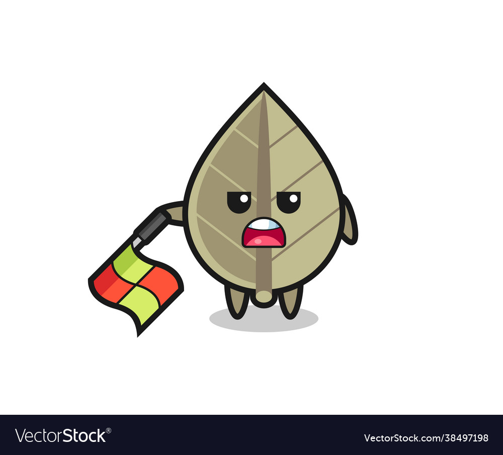 Dried leaf character as line judge hold flag vector image Dried leaf character as line judge hold flag