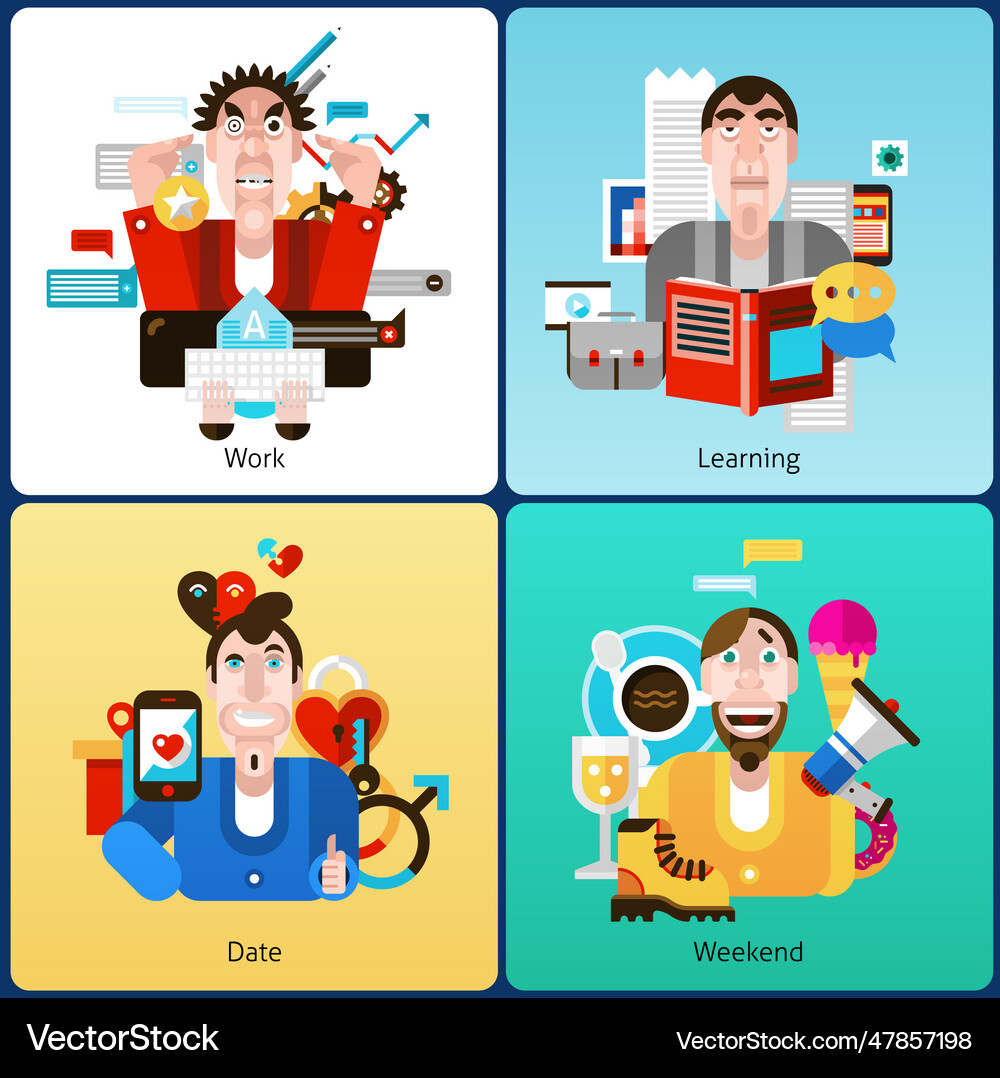 Emotion flat set flat set Royalty Free Vector Image