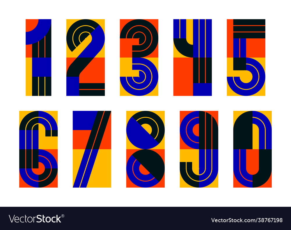 Geometric numbers set digits retro 90s style