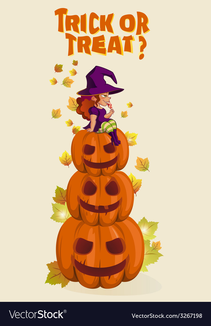 Halloween with witch on pumpkin lantern