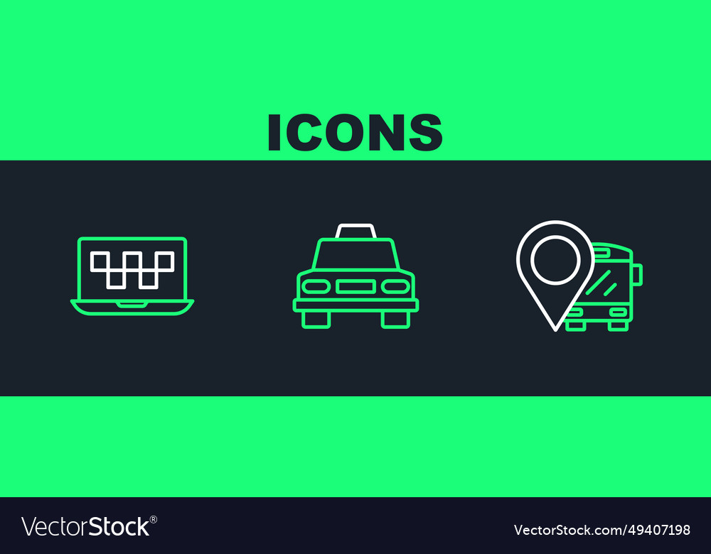 Set line location with bus laptop call taxi Vector Image Set line location with bus laptop call taxi