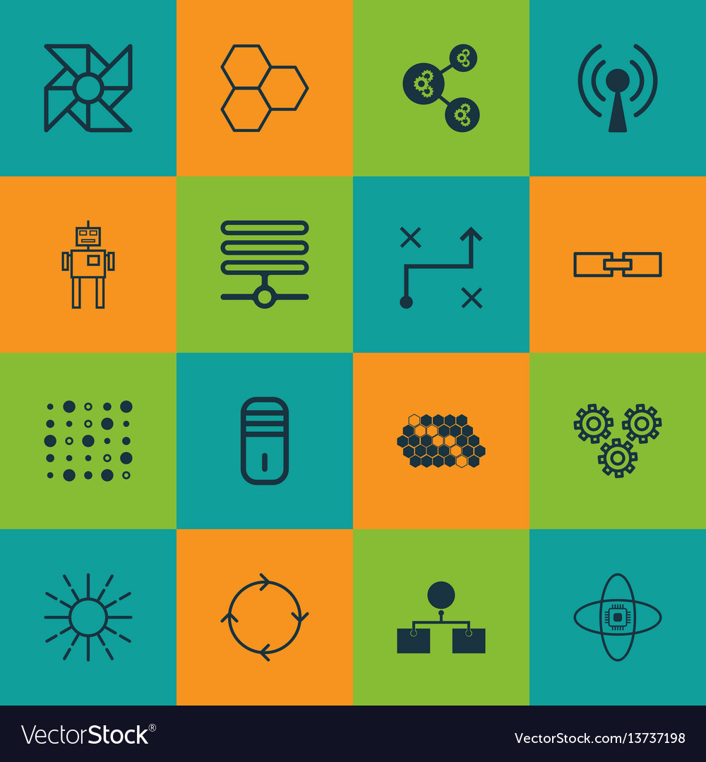 Set of 16 robotics icons includes information Vector Image Set of 16 robotics icons includes information