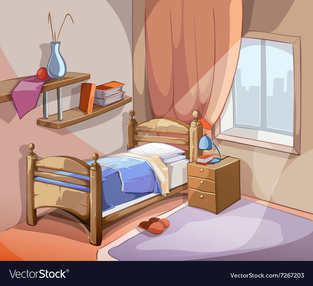 Bedroom Interior In Cartoon Style Royalty Free Vector Image