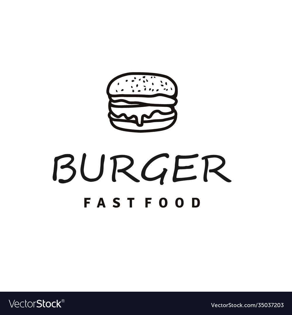 Burger logo design with hipster line art drawing Vector Image