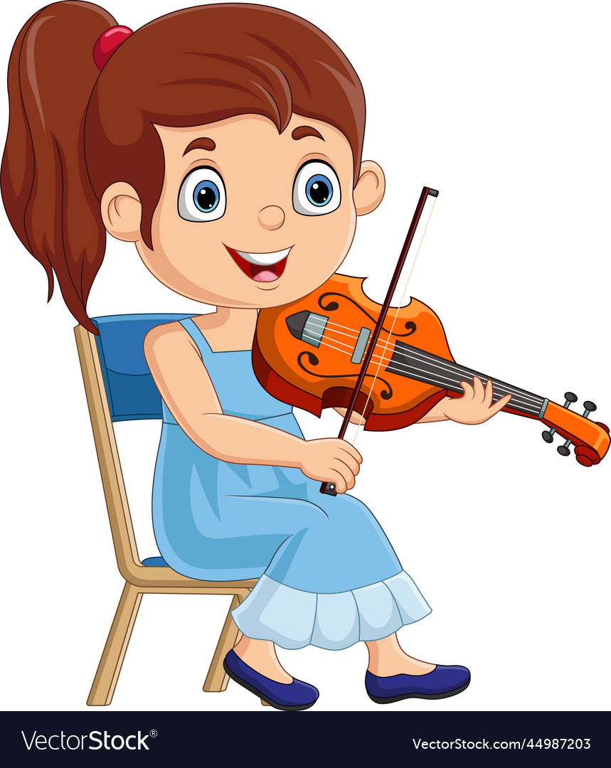 Cartoon little girl playing a violin Royalty Free Vector