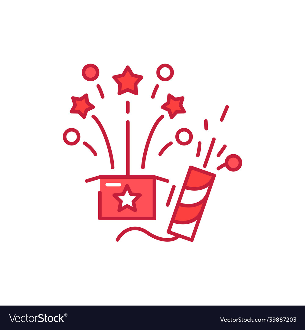 Fireworks and clapperboard color line icon vector image Fireworks and clapperboard color line icon