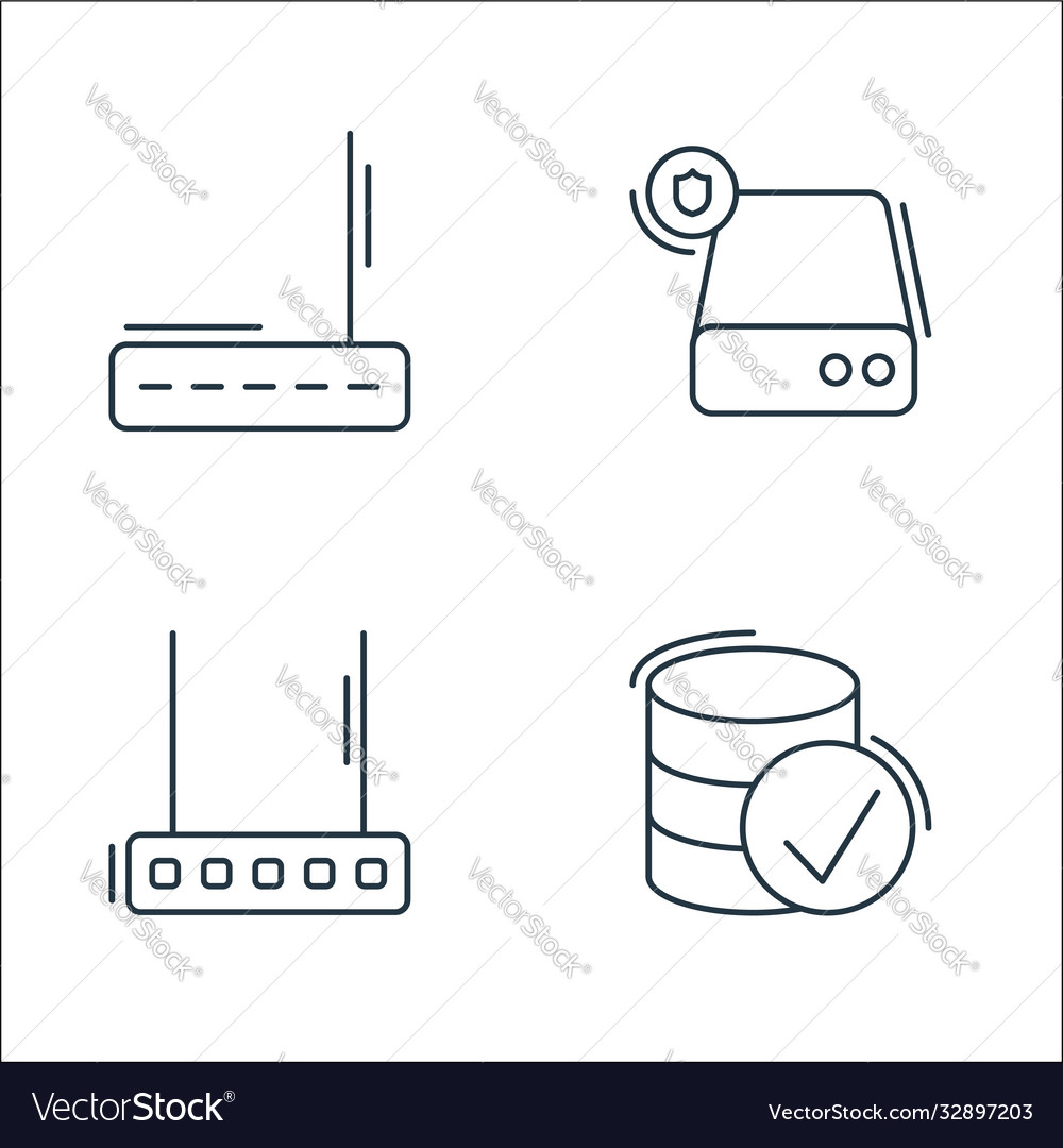 Network and database line icons linear set vector image Network and database line icons linear set