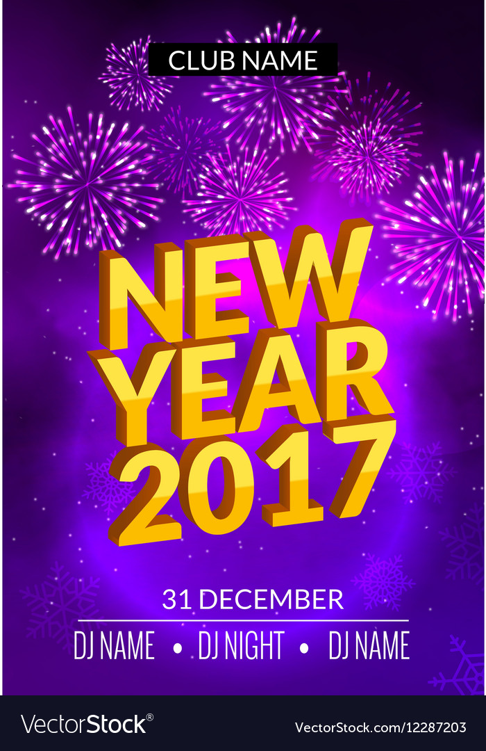 New year party poster design with fireworks light