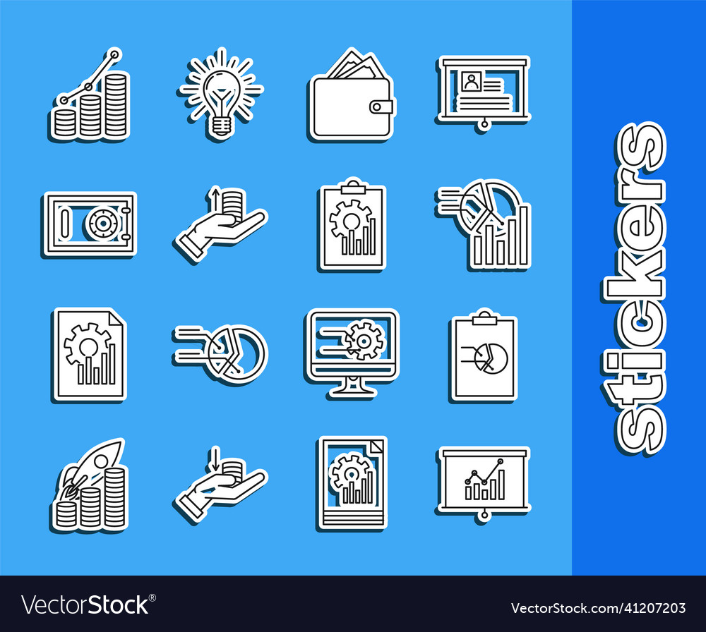 Set line board with graph chart clipboard pie vector image Set line board with graph chart clipboard pie