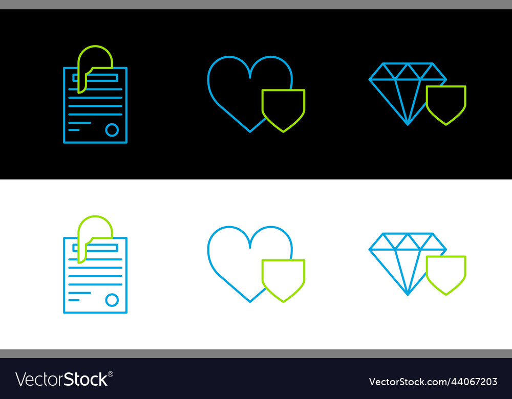 Set line diamond with shield file document Vector Image Set line diamond with shield file document