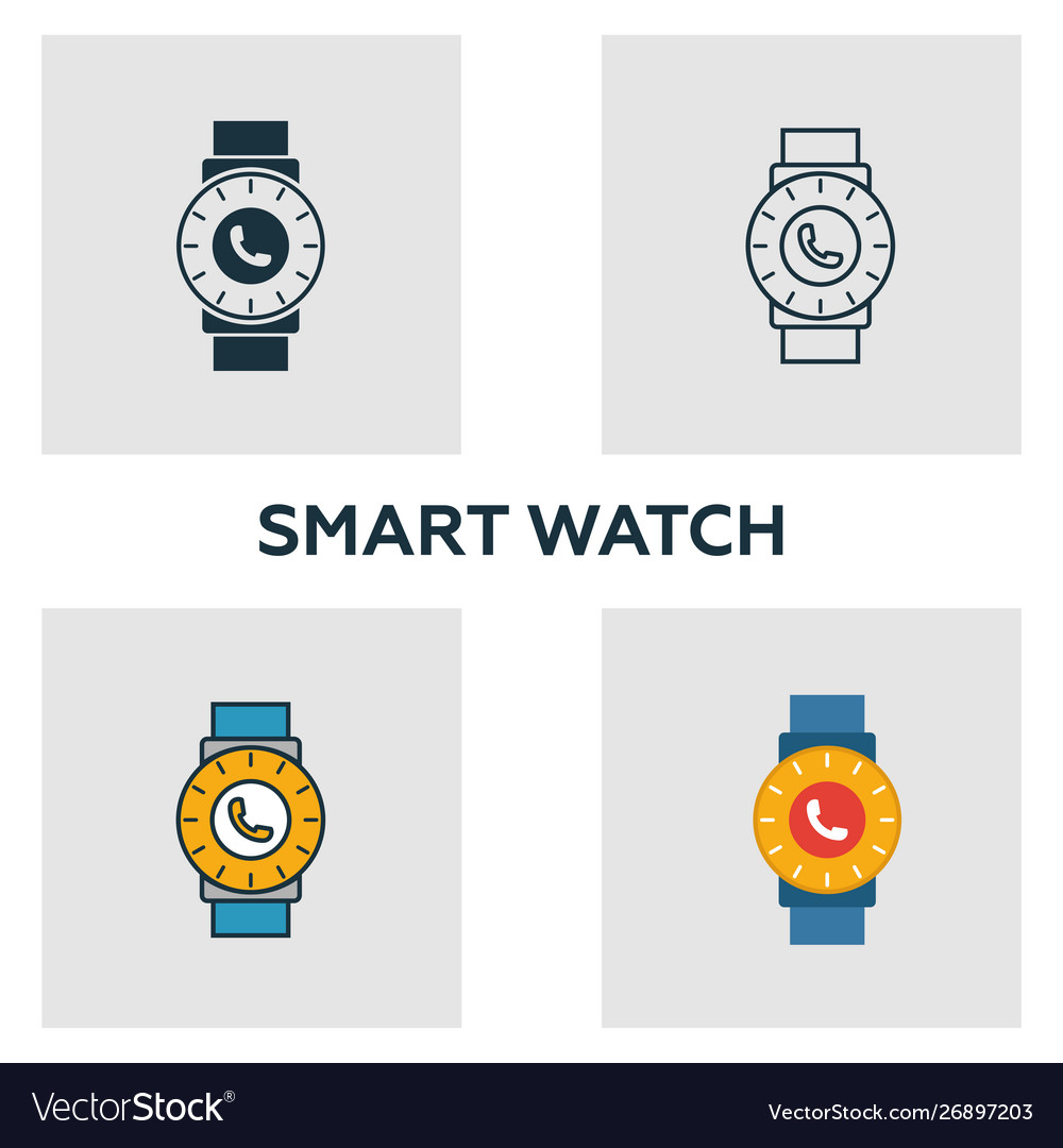 Smart watch icon set four elements in different