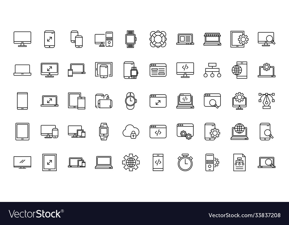 Bundle mockup responsive set line style icons