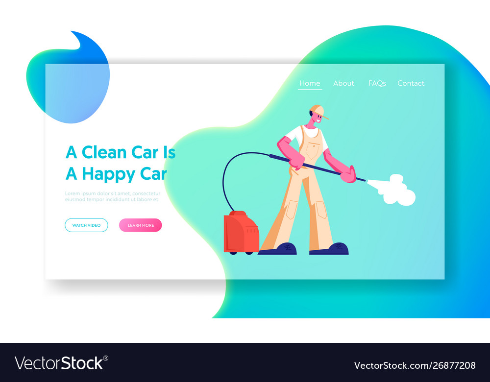 Car wash service employee at work website landing