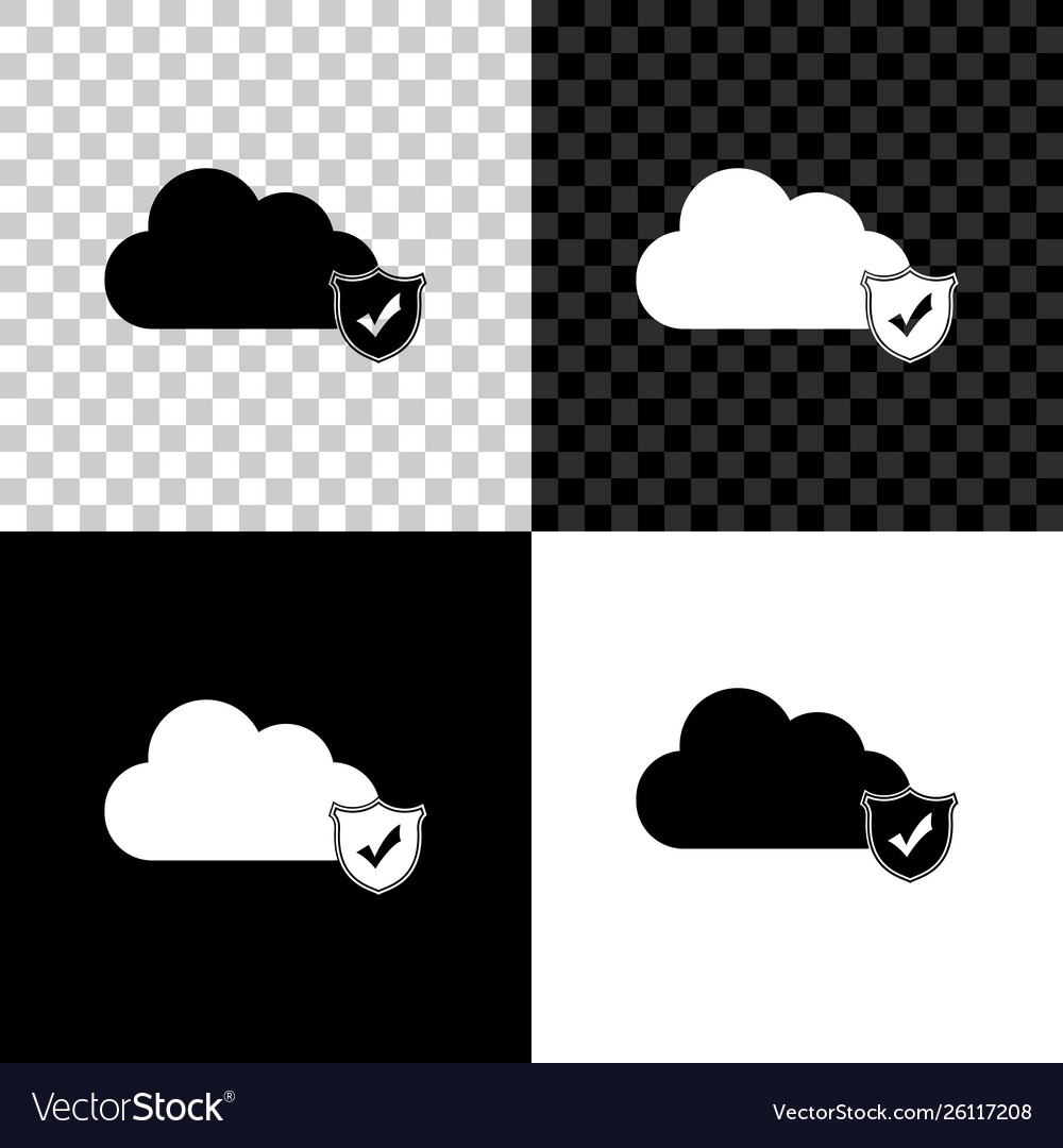 Cloud and shield with check mark icon on black