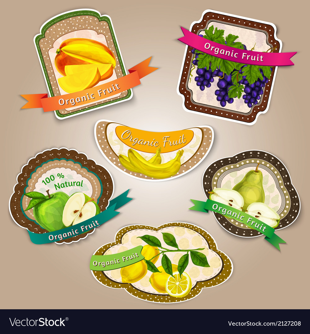 Fresh fruits labels Royalty Free Vector Image VectorStock