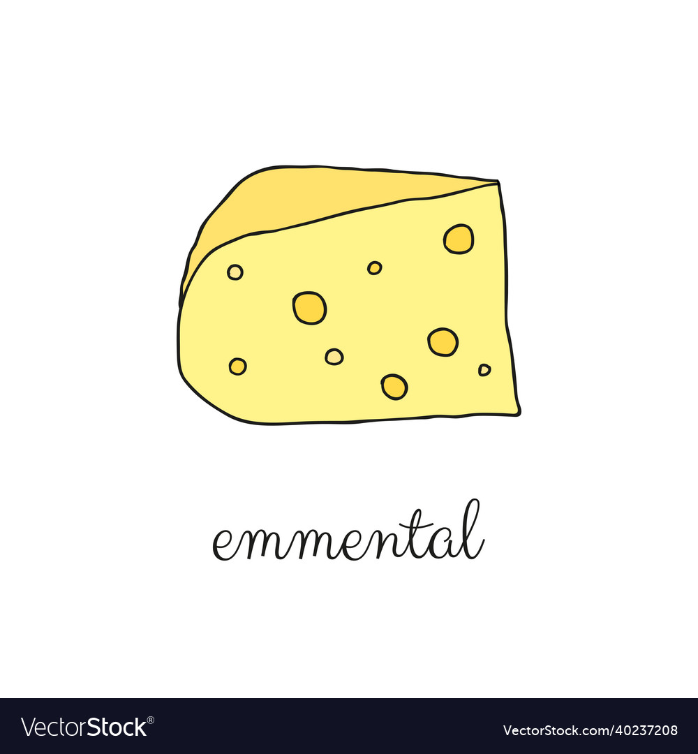 Hand drawn colored emmental cheese Royalty Free Vector Image