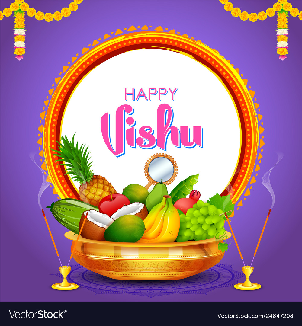 Happy vishu new year hindu festival celebrated Vector Image