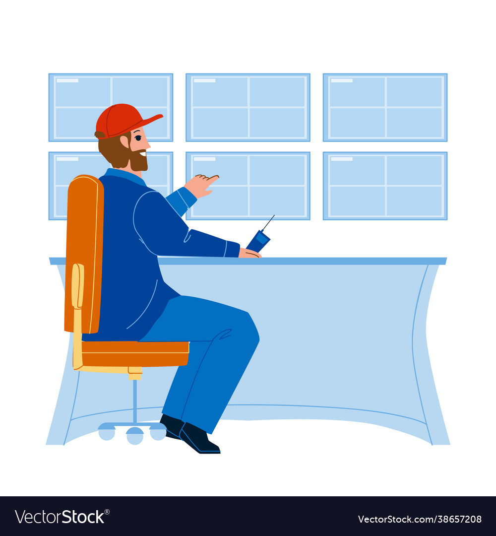 Man security worker monitoring cctv system vector image Man security worker monitoring cctv system