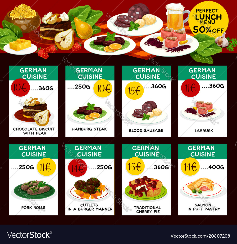 Menu Price Cards For German Cuisine Royalty Free Vector