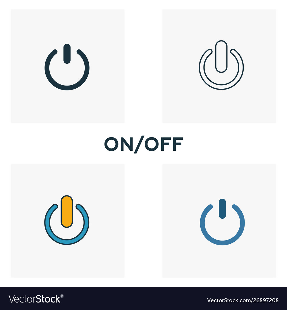 On off icon set four elements in different styles