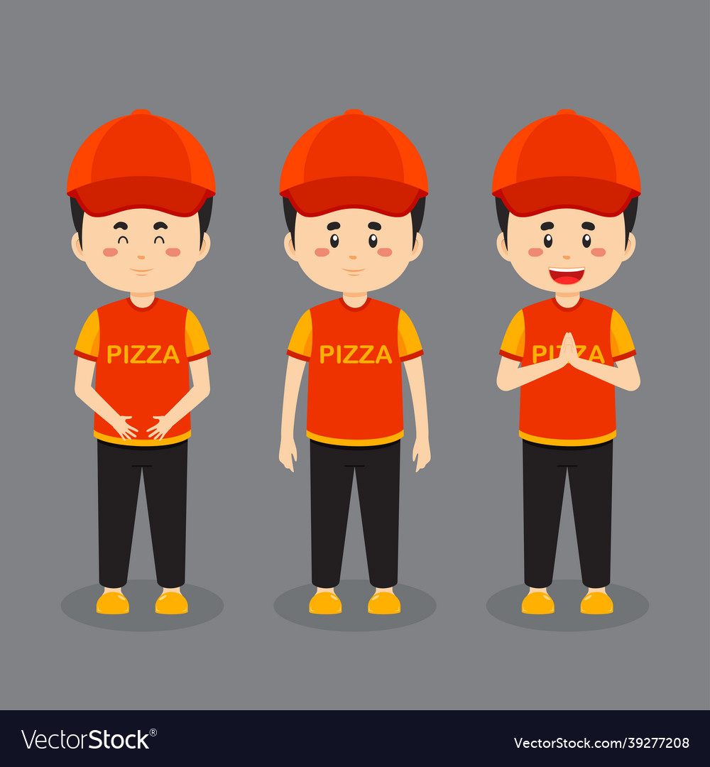Pizza delivery character with various expression