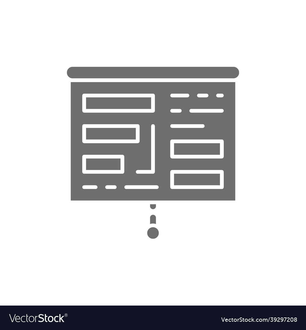 Projector screen with presentation tables charts
