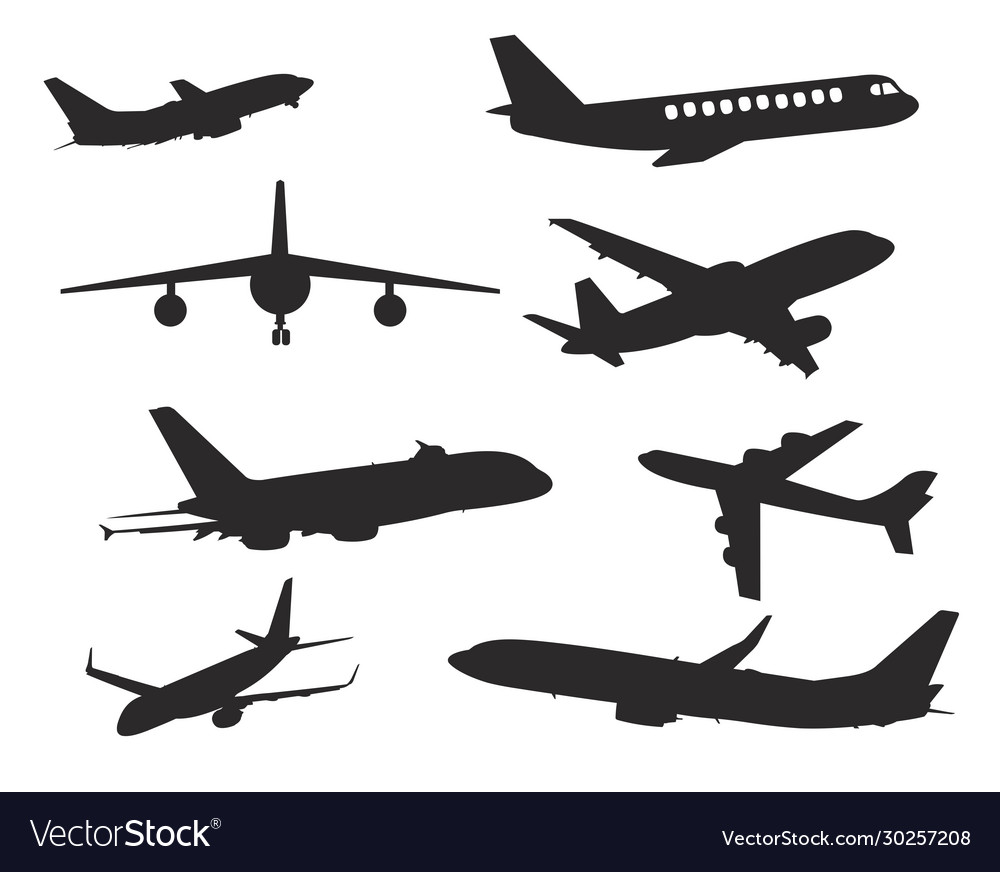 Variety planes silhouette set vector image Variety planes silhouette set