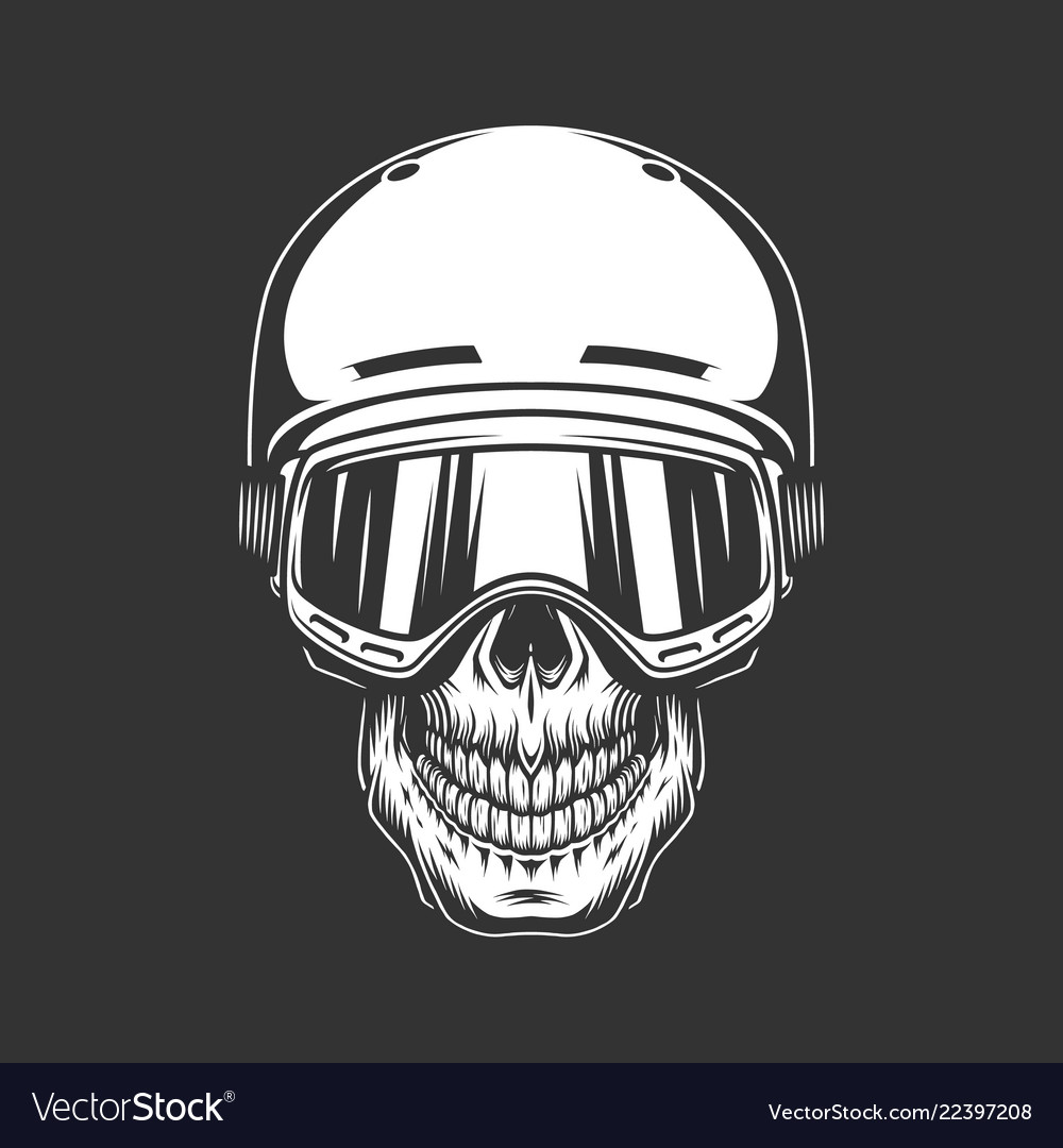 Vintage monochrome snowboarder skull concept Vector Image