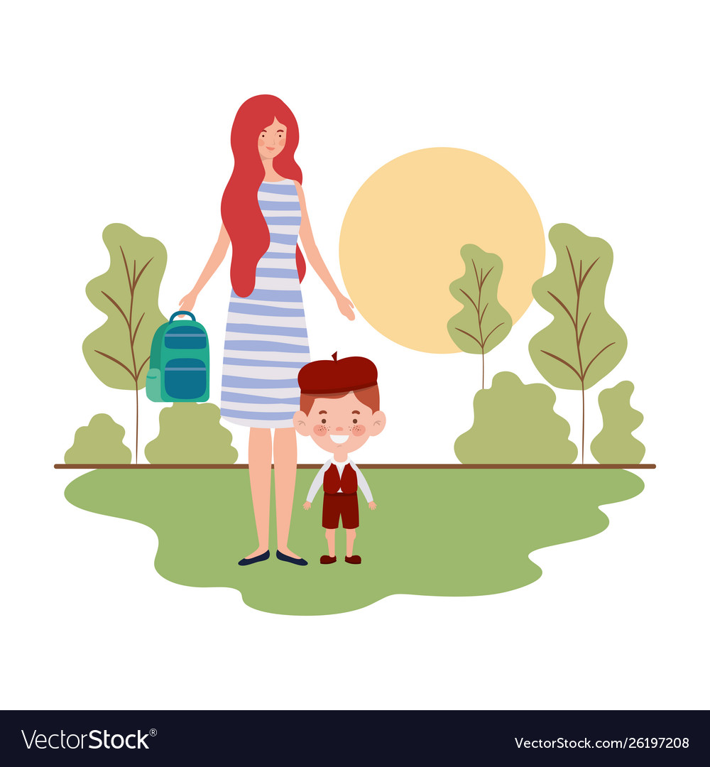 Woman with children back to school Royalty Free Vector Image