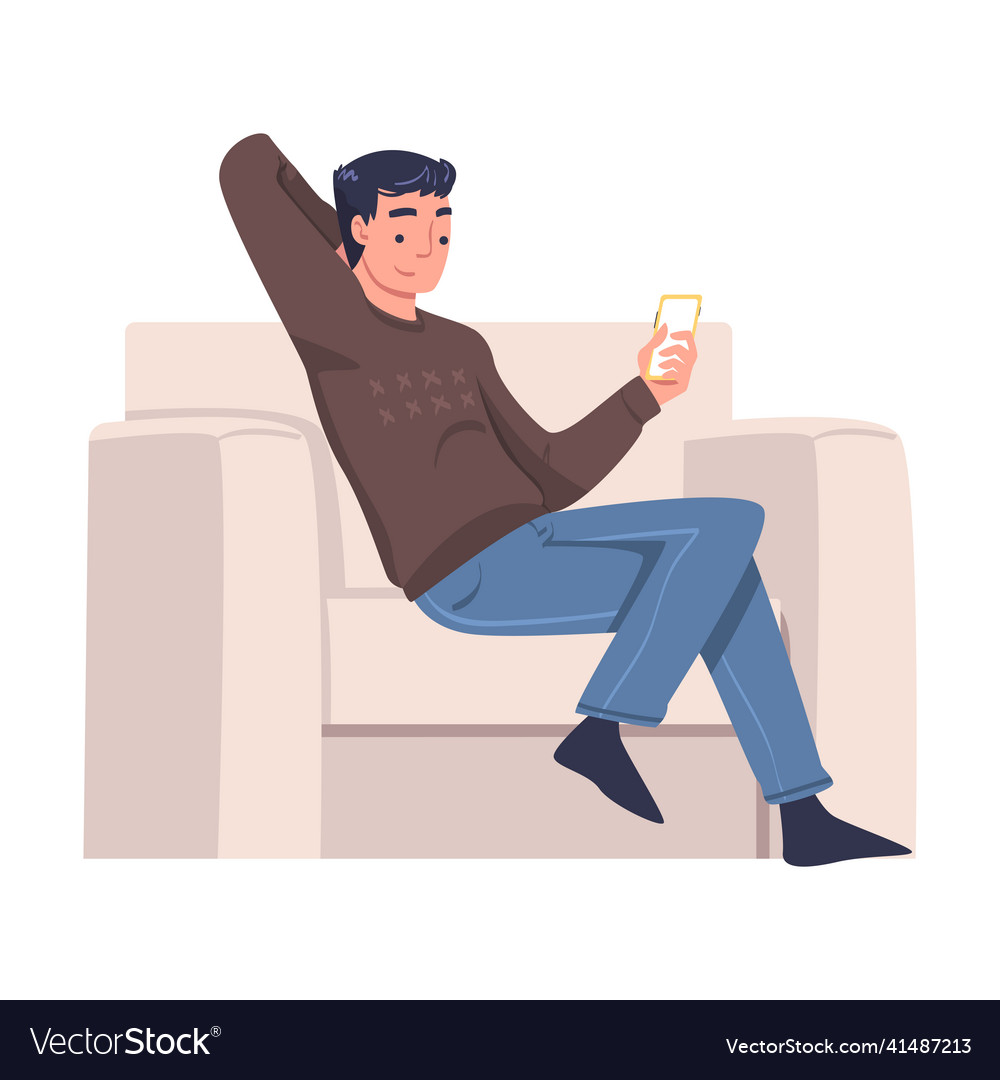Man character with digital device sitting vector image Man character with digital device sitting